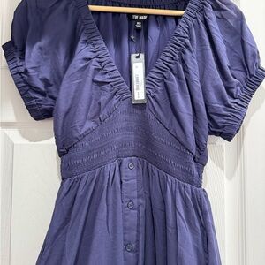 Steve Madden Blue Puff Sleeve V-Neck Midi Dress